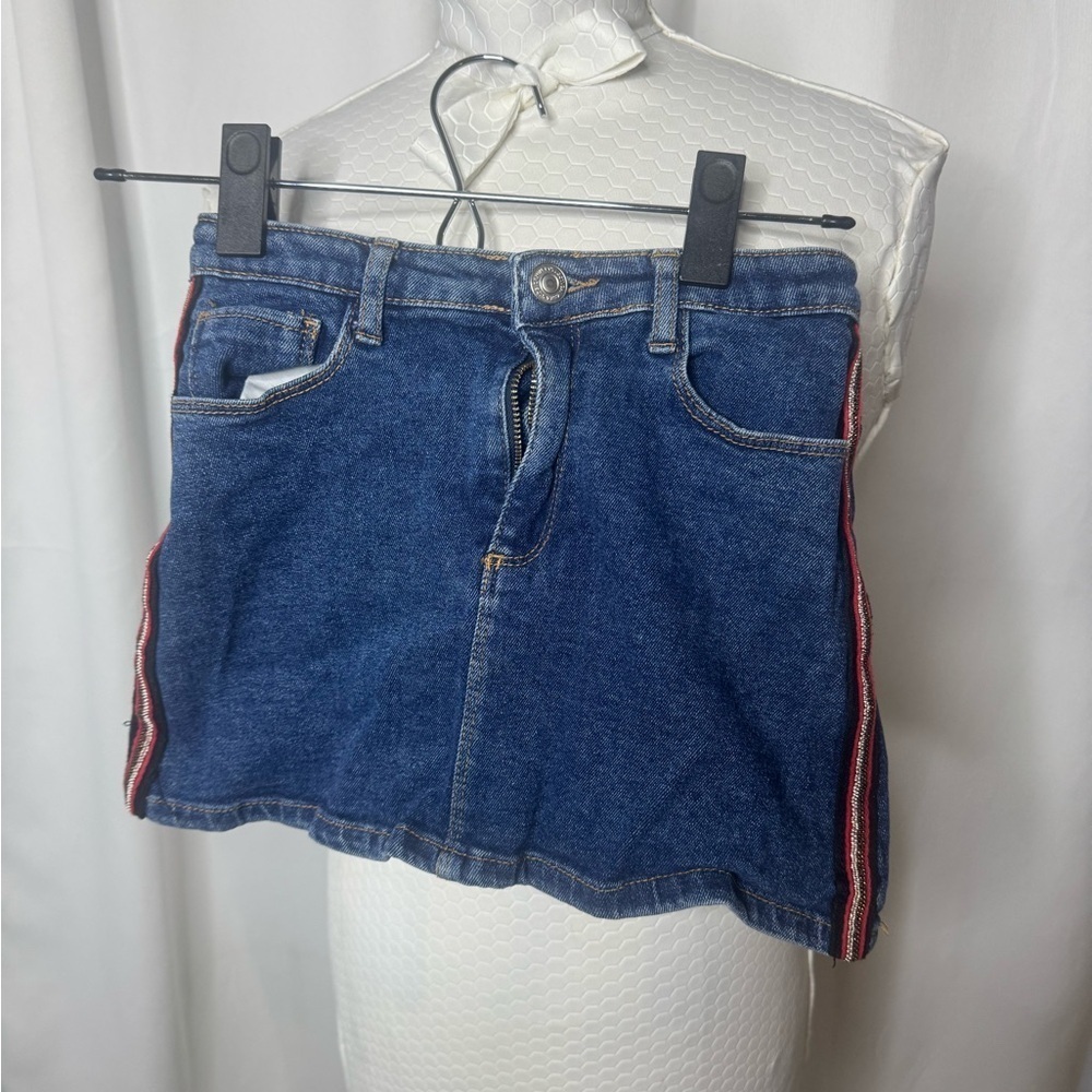 Zara Blue Denim Skirt with Gold Stitching